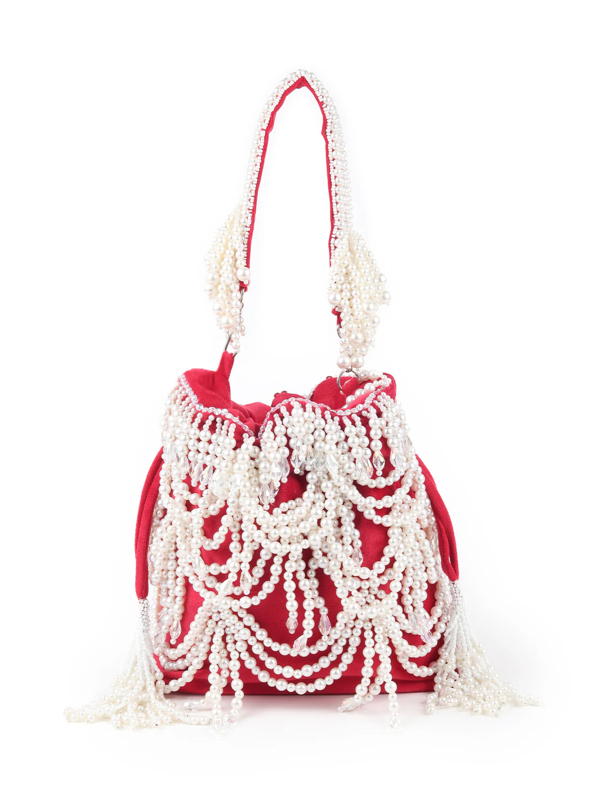 Odette Red Embroidered Potli Bag For Women - Image 3