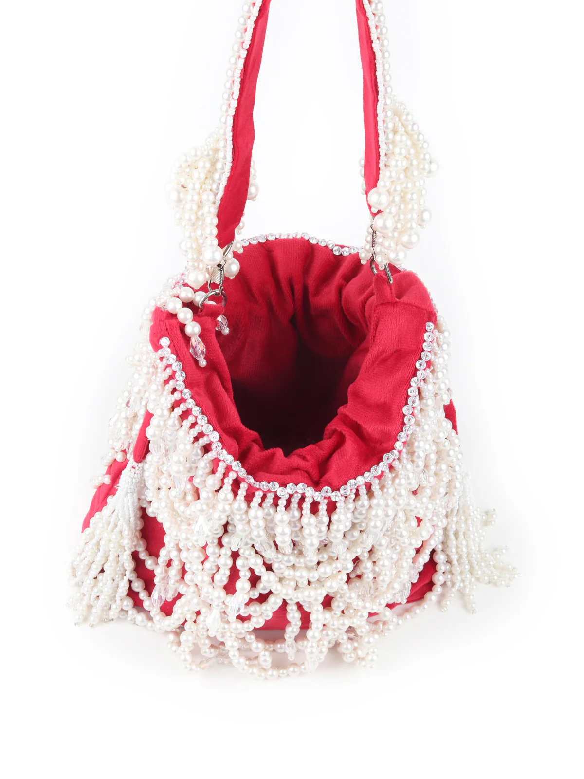 Odette Red Embroidered Potli Bag For Women - Image 5