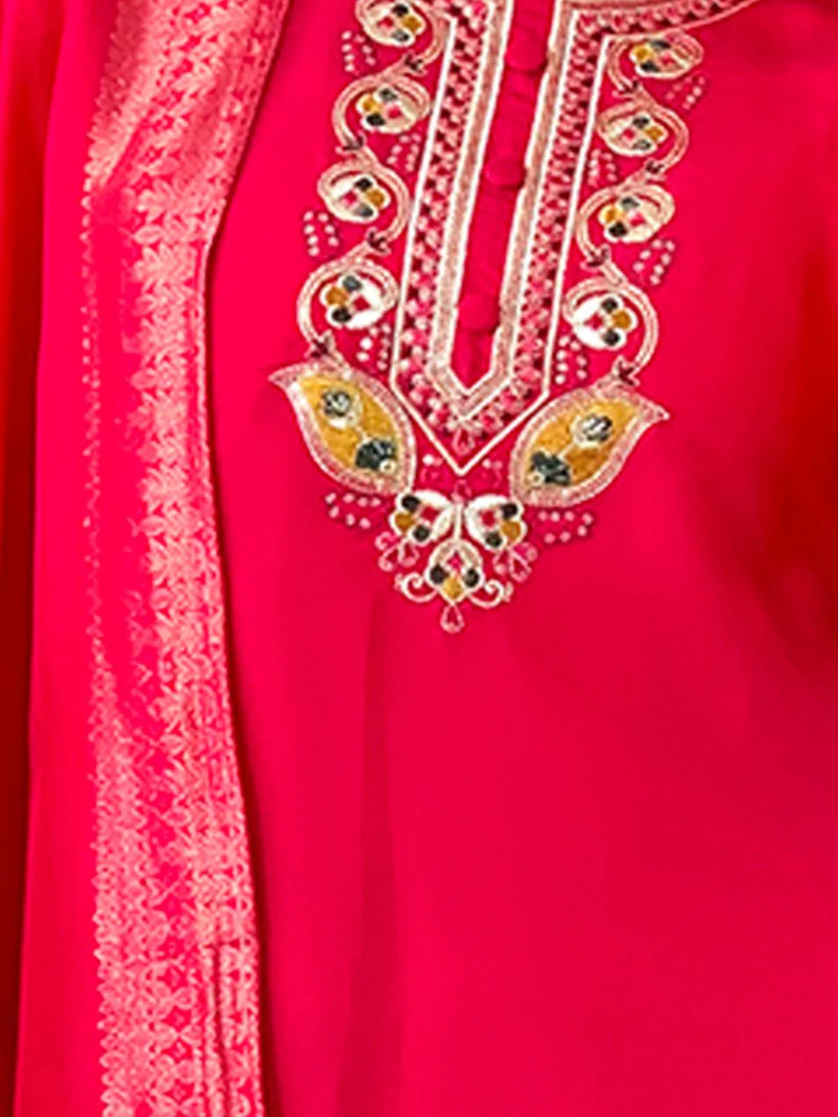 Odette Red Embroidered Viscose Silk Stitched Kurta Salwar Set For Women - Image 5