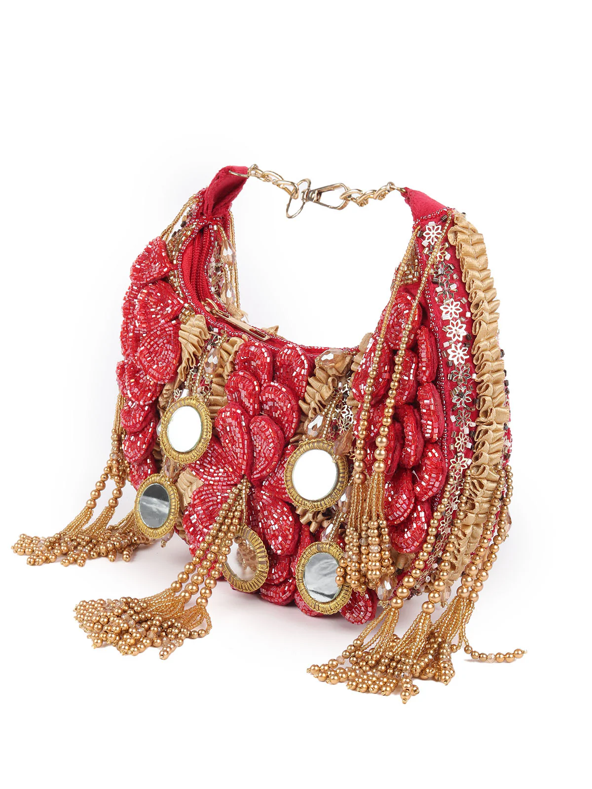 Odette Red Flower Embellished Tasseled Clutch For Women - Image 4