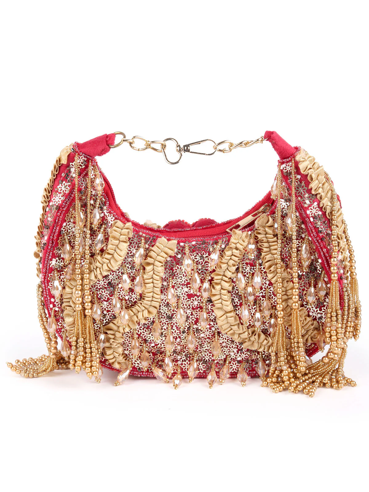 Odette Red Flower Embellished Tasseled Clutch For Women - Image 5
