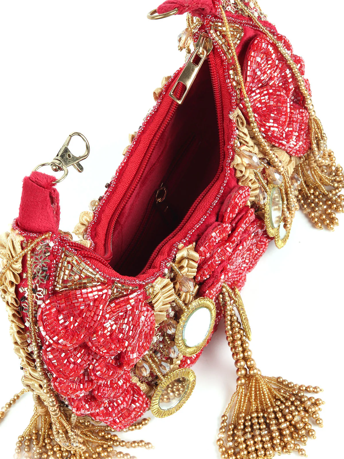 Odette Red Flower Embellished Tasseled Clutch For Women - Image 6