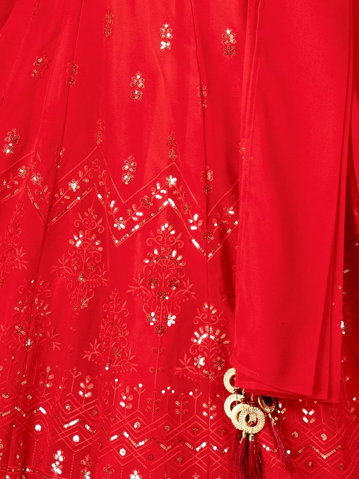 Odette Red Georgette Embellished Semi Stitched Lehenga For Women - Image 6