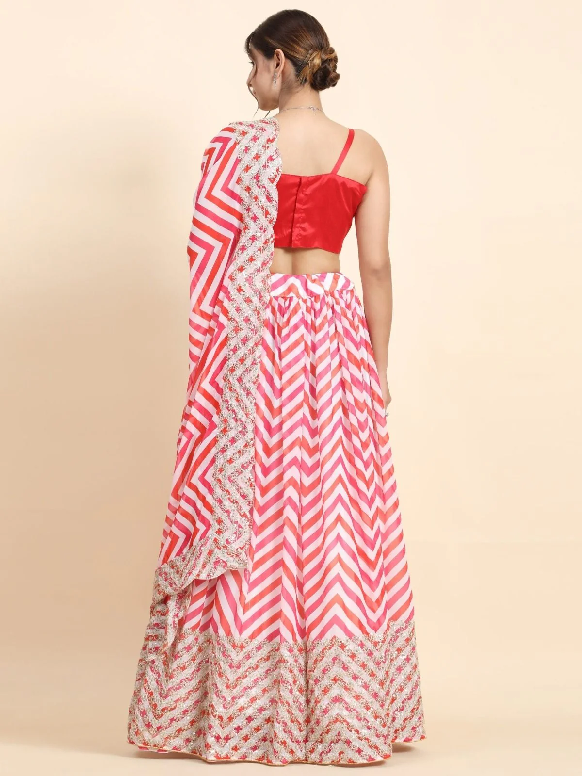 Odette Red Georgette Embellished Semi-Stitched Lehenga For Women - Image 2