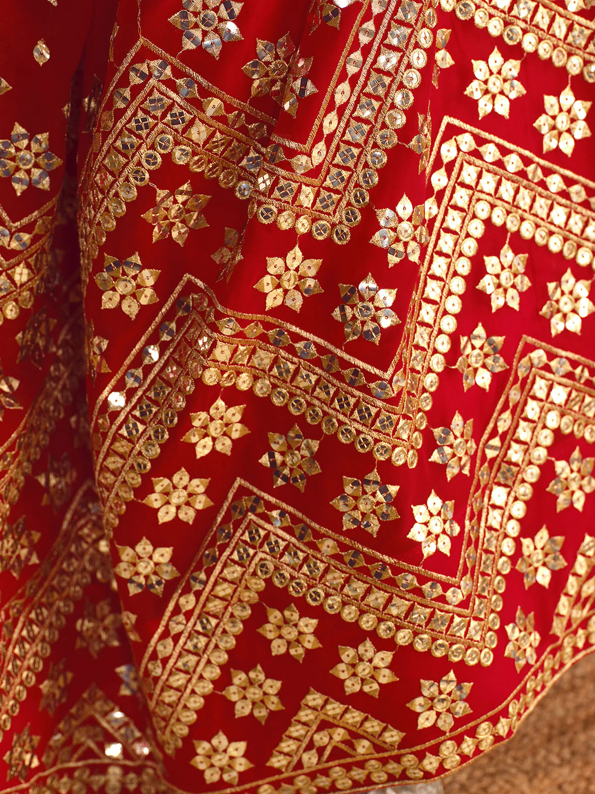 Odette Red Georgette Embellished Semi Stitched Lehenga With Unstitched Blouse For Women - Image 6