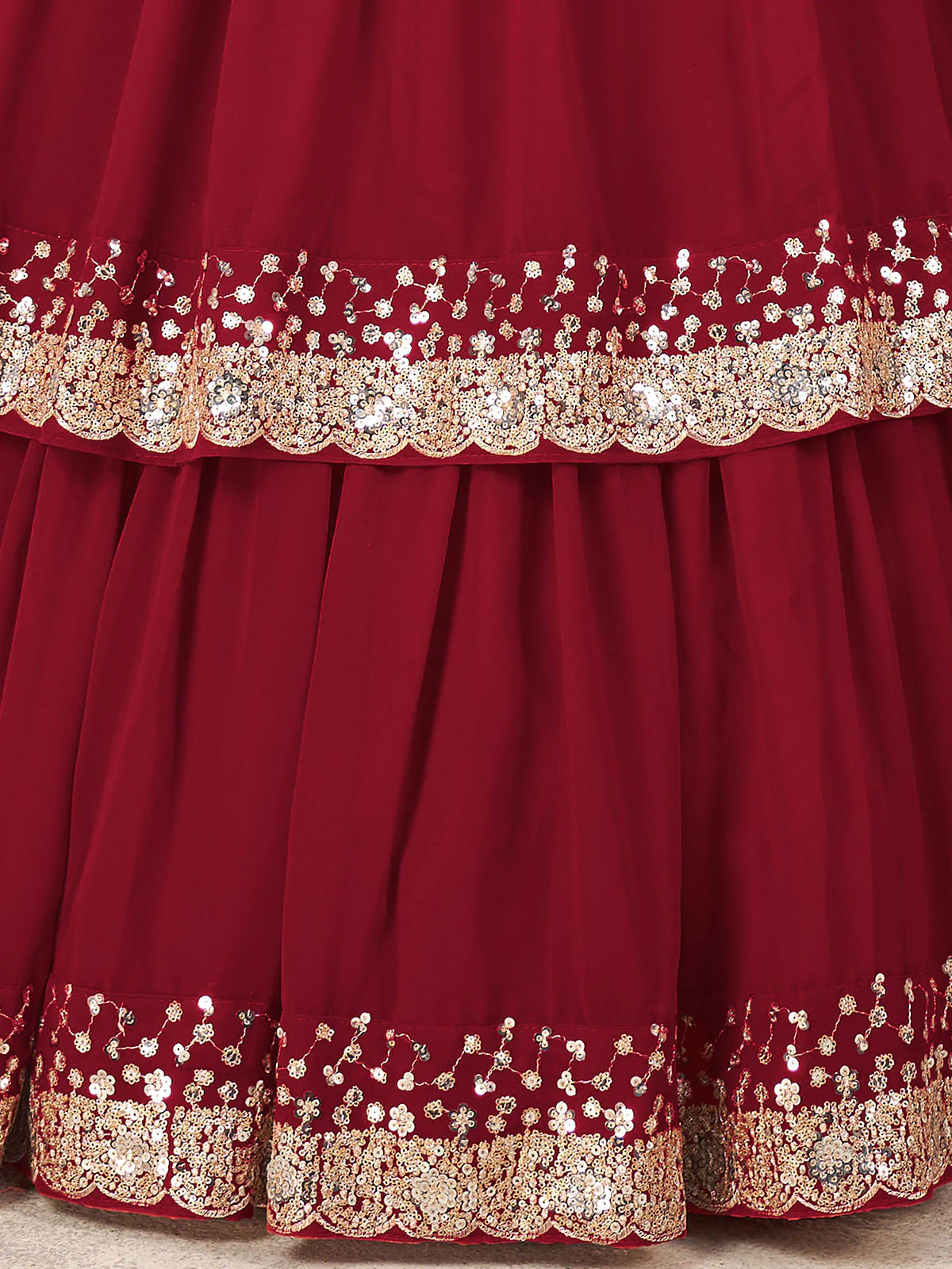 Odette Red Georgette Embellished Semi Stitched Lehenga With Unstitched Blouse For Women - Image 5