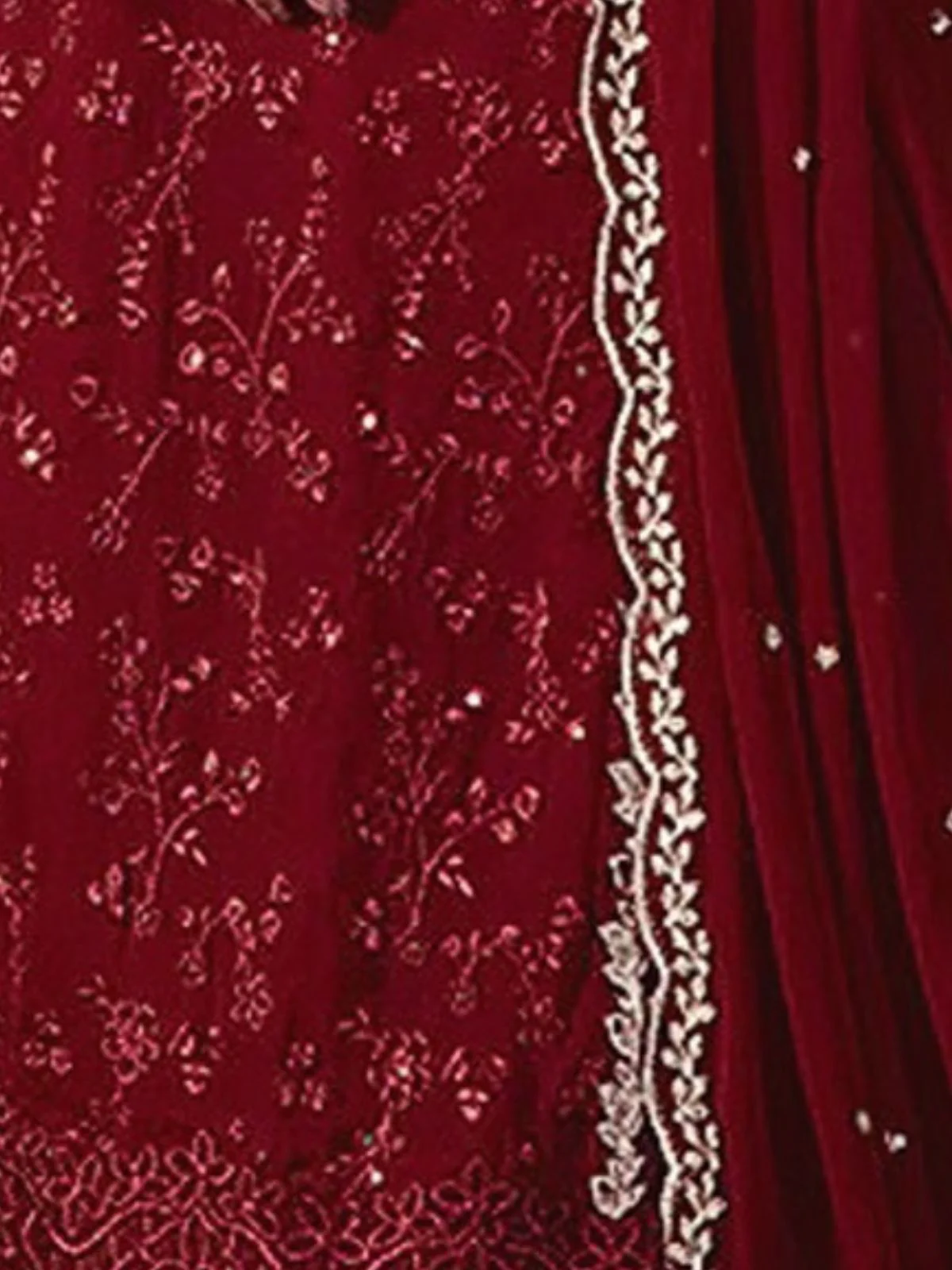 Odette Red Georgette Embroidered Semi-Stitched Kurta Set For Women - Image 3