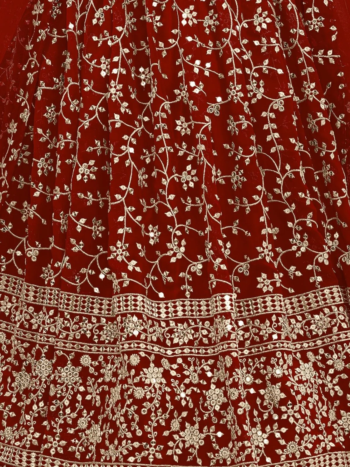 Odette Red Georgette Embroidered Semi-Stitched Lehenga For Women - Image 5