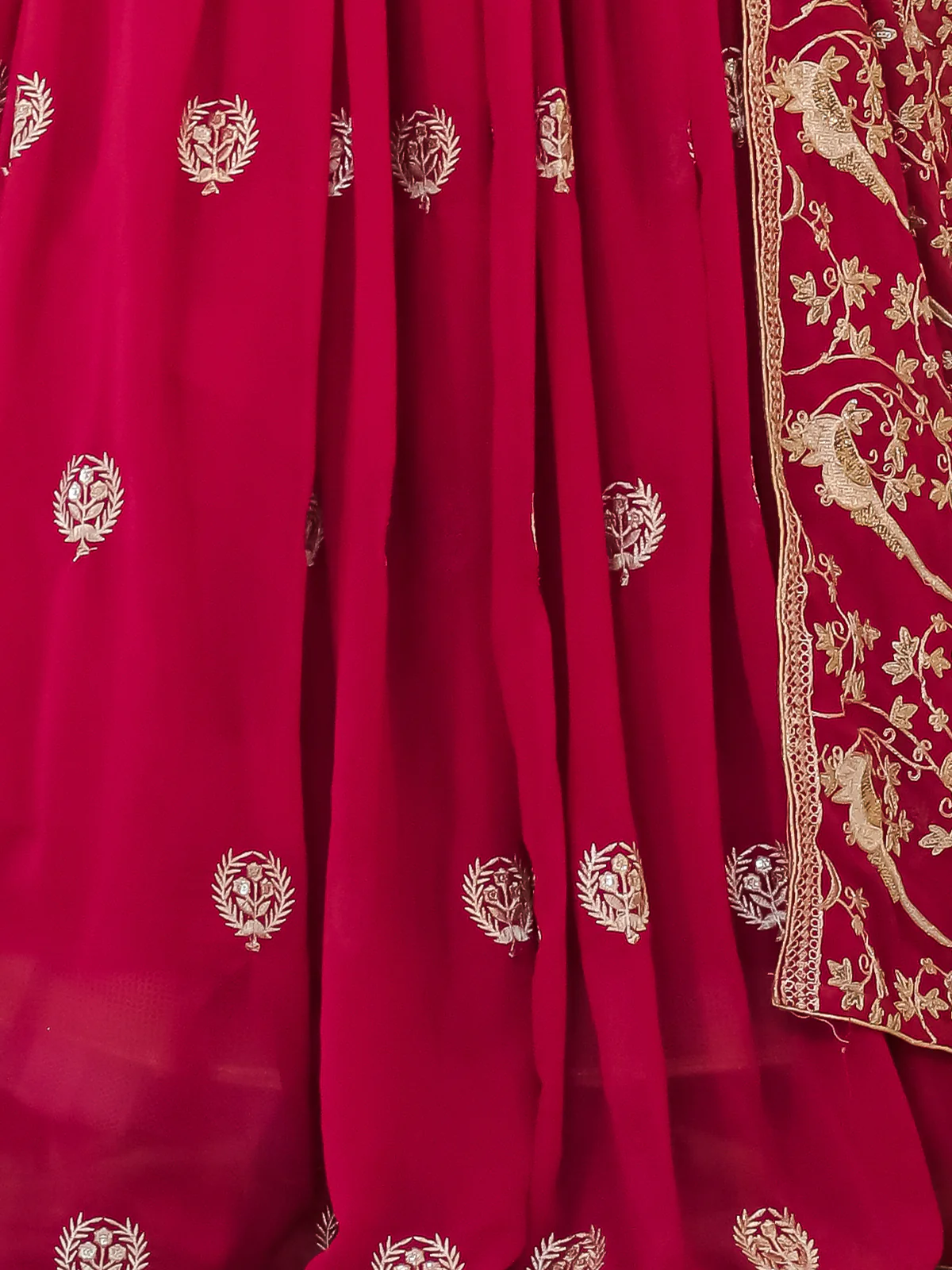 Odette Magenta Georgette Embroidered Semi Stitched Lehenga With Unstitched Blouse For Women - Image 7