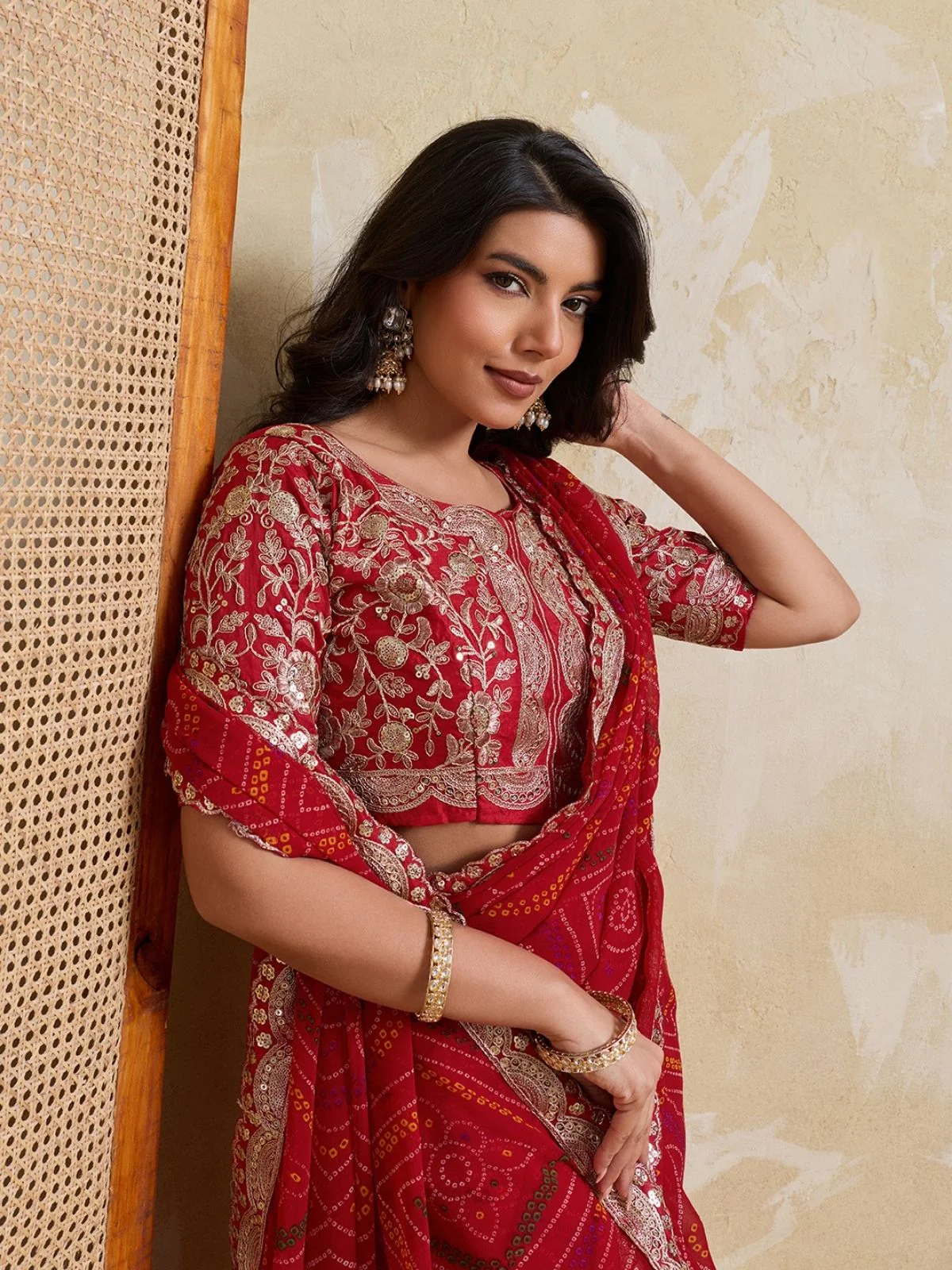 Odette Red Georgette Printed Saree For Women - Image 4