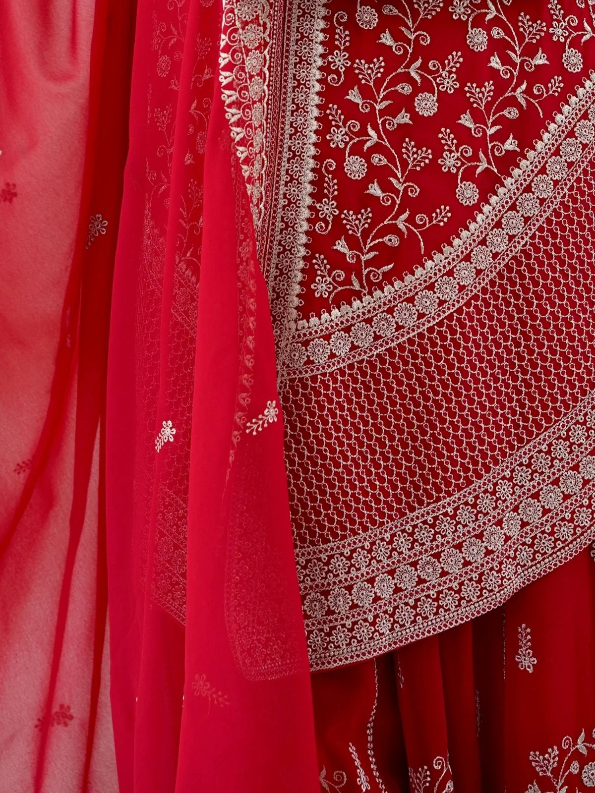 Odette Red Georgette Sequins Embroidered Stitched Kurta Set For Women - Image 7