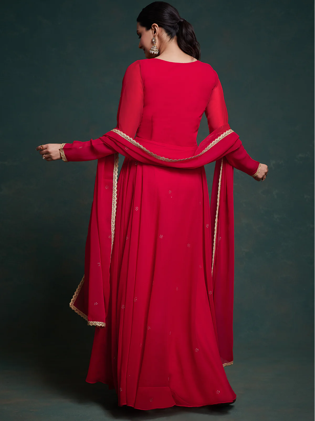Odette Red Georgette Solid Gown For Women - Image 6