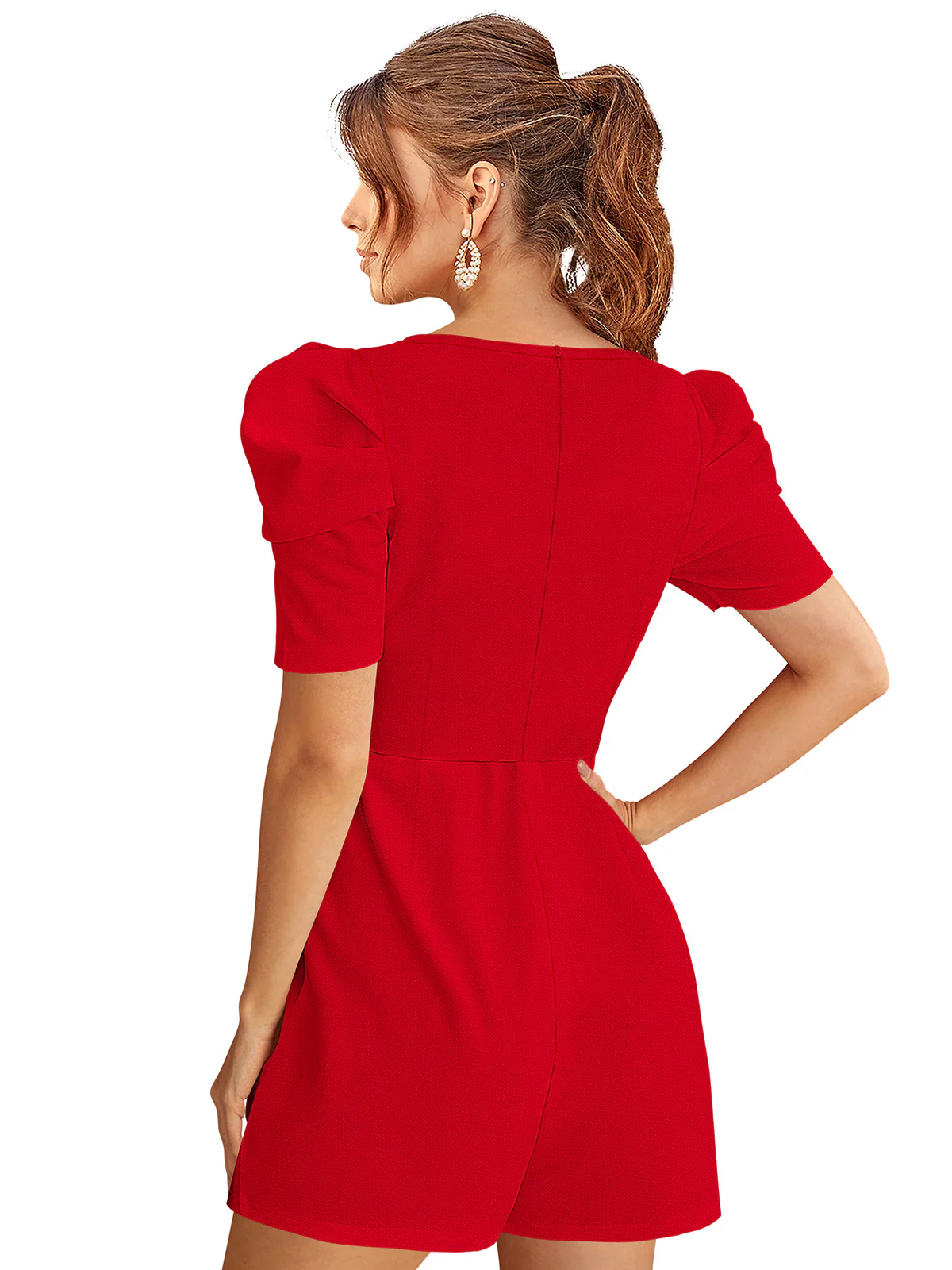 Odette Red  Knit Fabric Jumpsuit For Women - Image 4