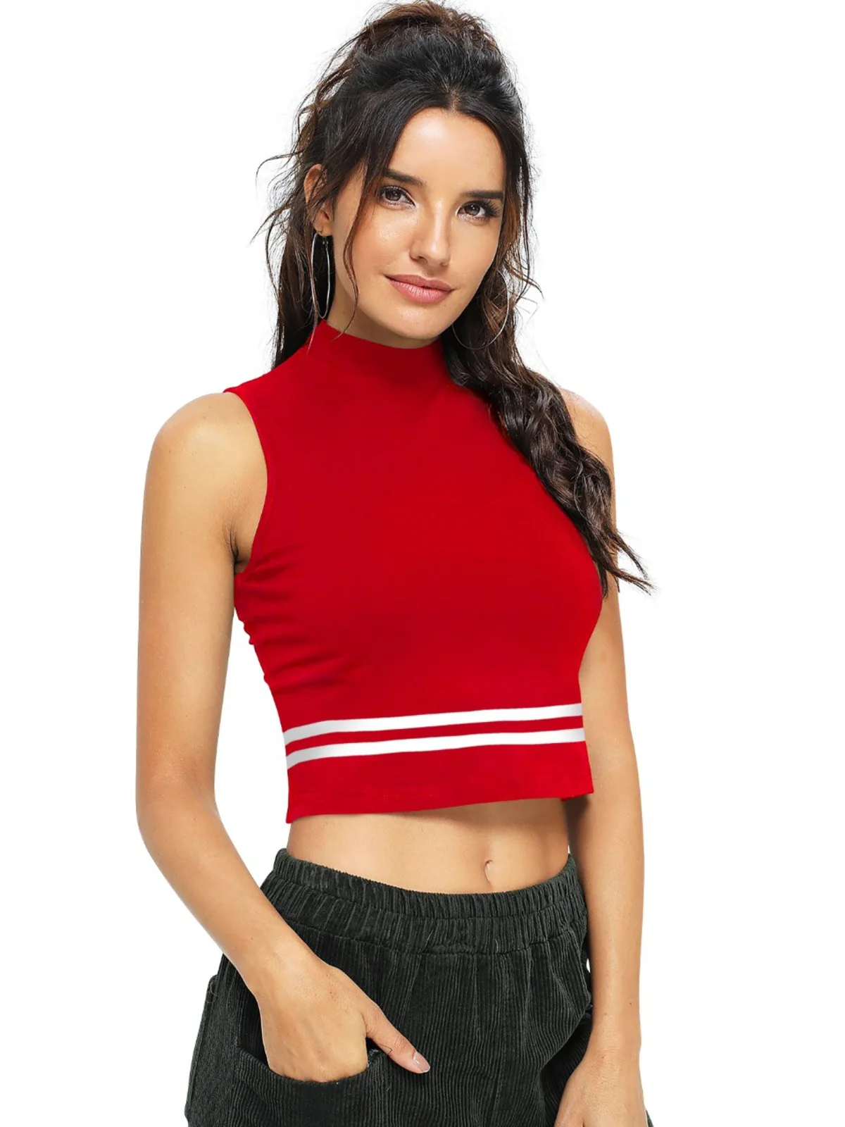 Odette Red Knit Fabric Top For Women - Image 3