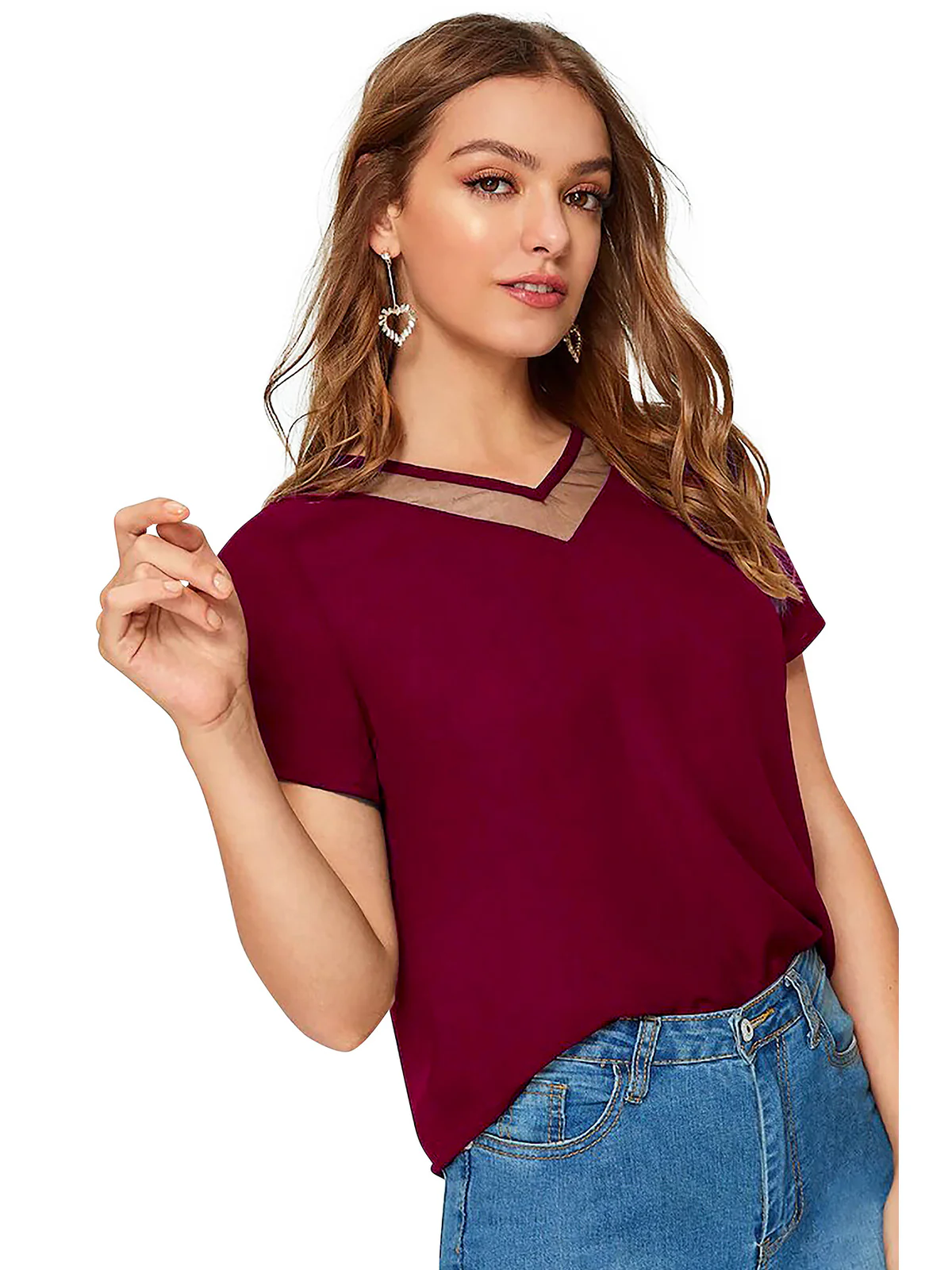 Odette Red Knit Fabric Top For Women - Image 3
