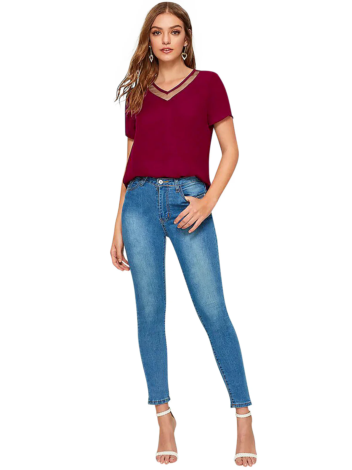 Odette Red Knit Fabric Top For Women - Image 5