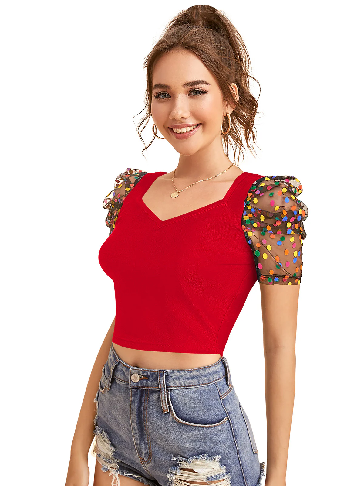 Odette Red Knit Fabric Top For Women - Image 3