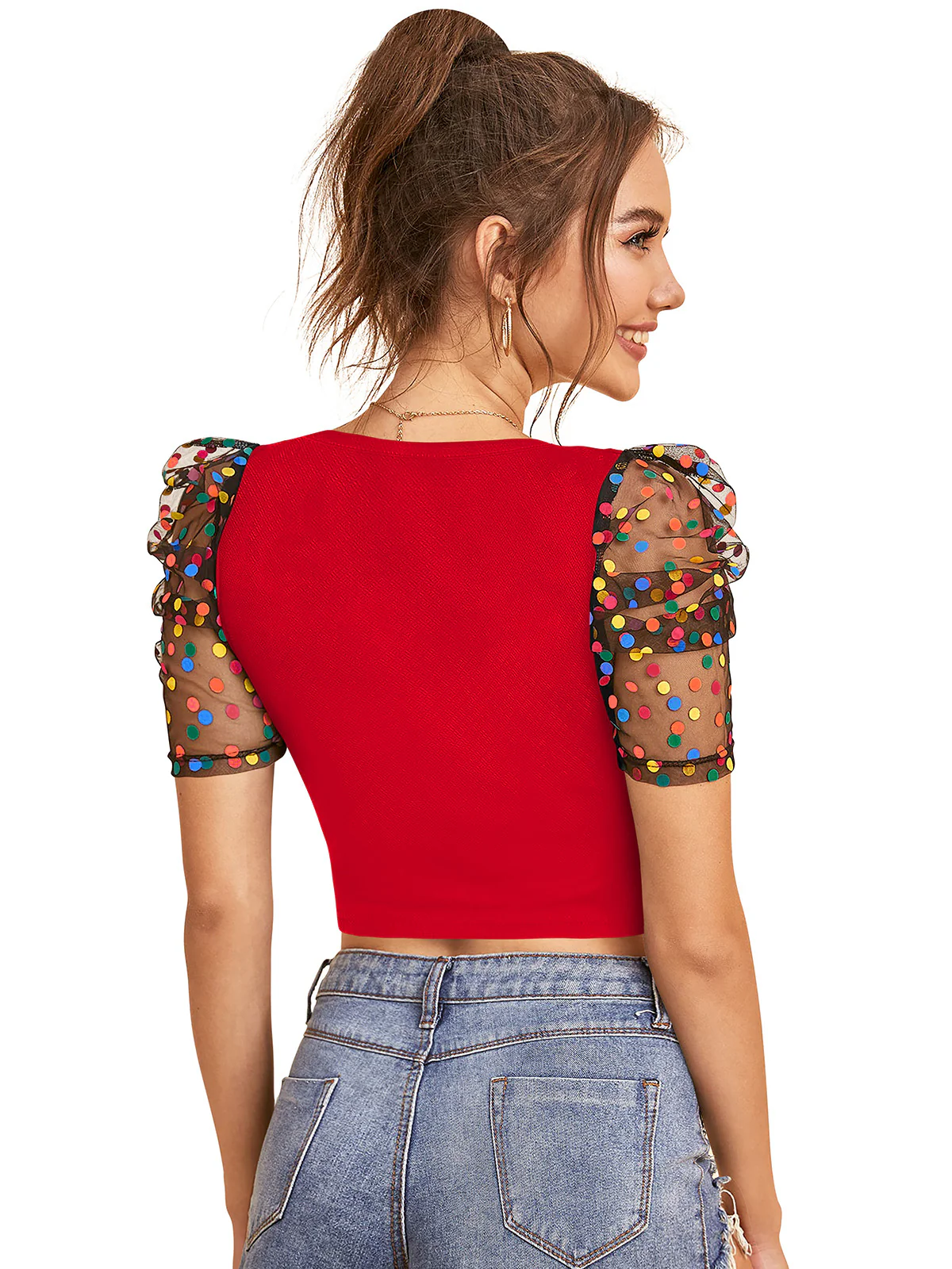 Odette Red Knit Fabric Top For Women - Image 4