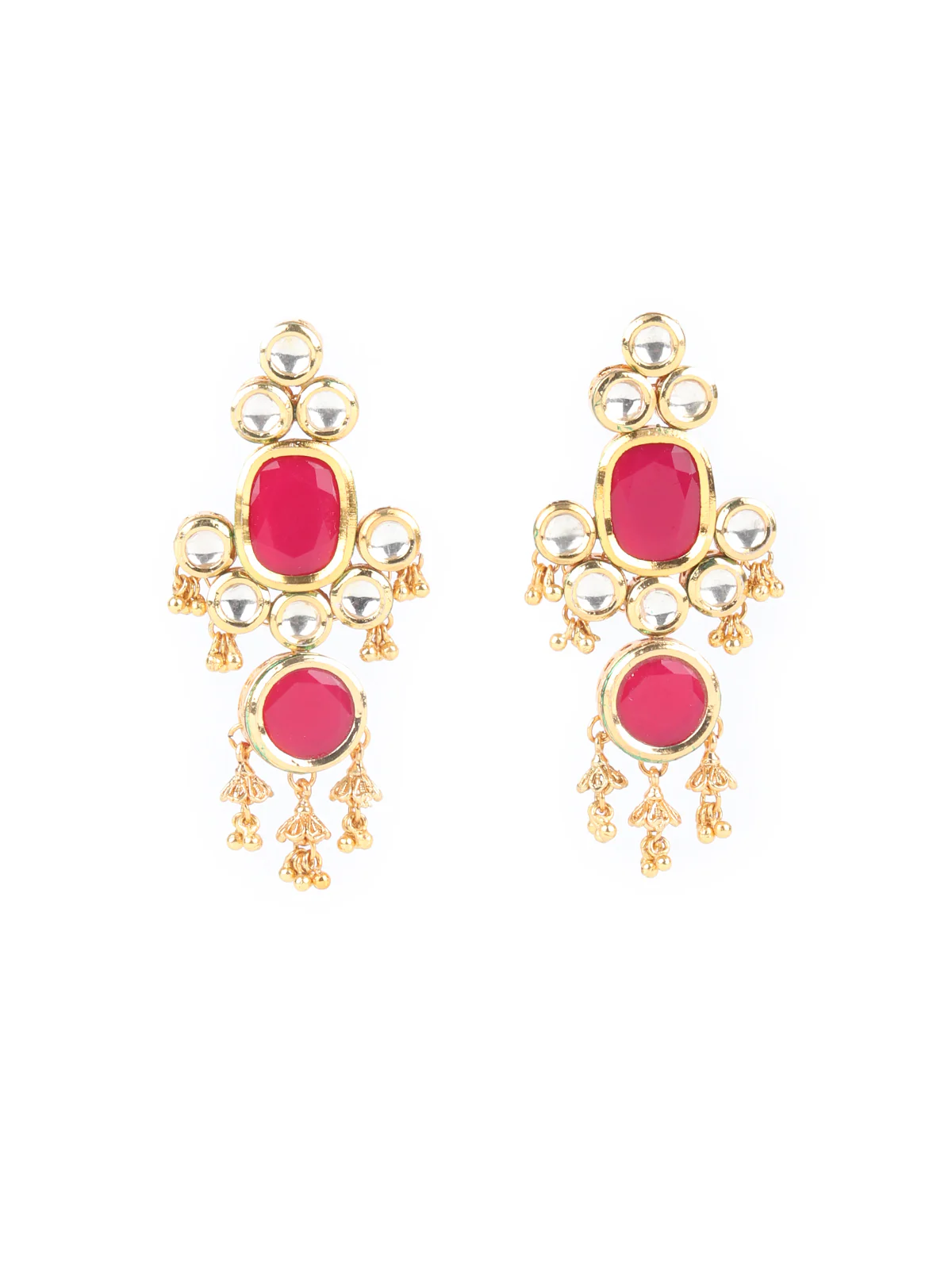 Odette Red Kundan Golden Multilayered Necklace Set For Women - Image 5