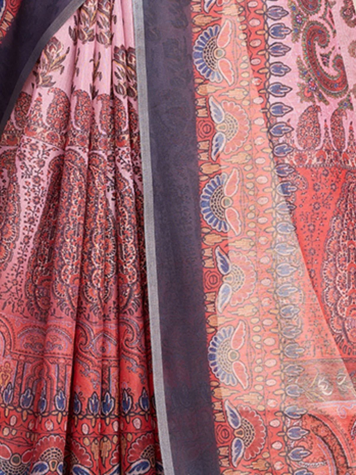Odette Red Linen Printed Saree With Unstitched Blouse For Women - Image 4