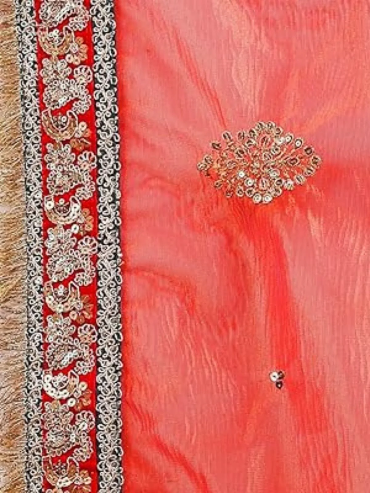 Odette Red Organza Embellished Solid Saree For Women - Image 5