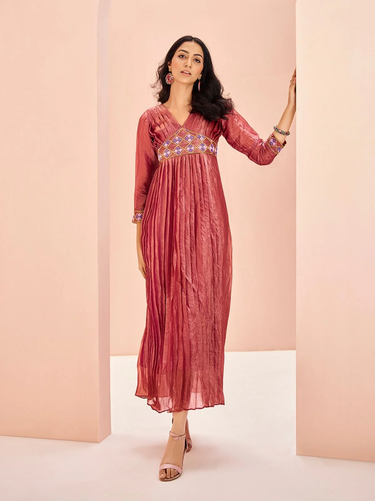 Odette Red Organza Embroidered Stitched Gown For Women