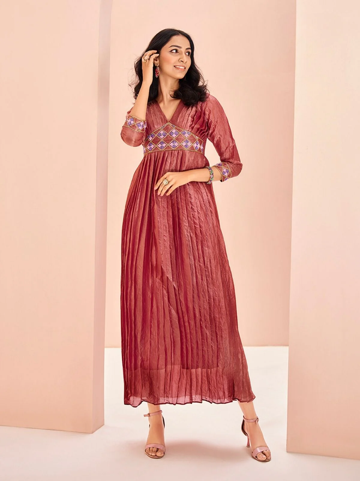 Odette Red Organza Embroidered Stitched Gown For Women - Image 2