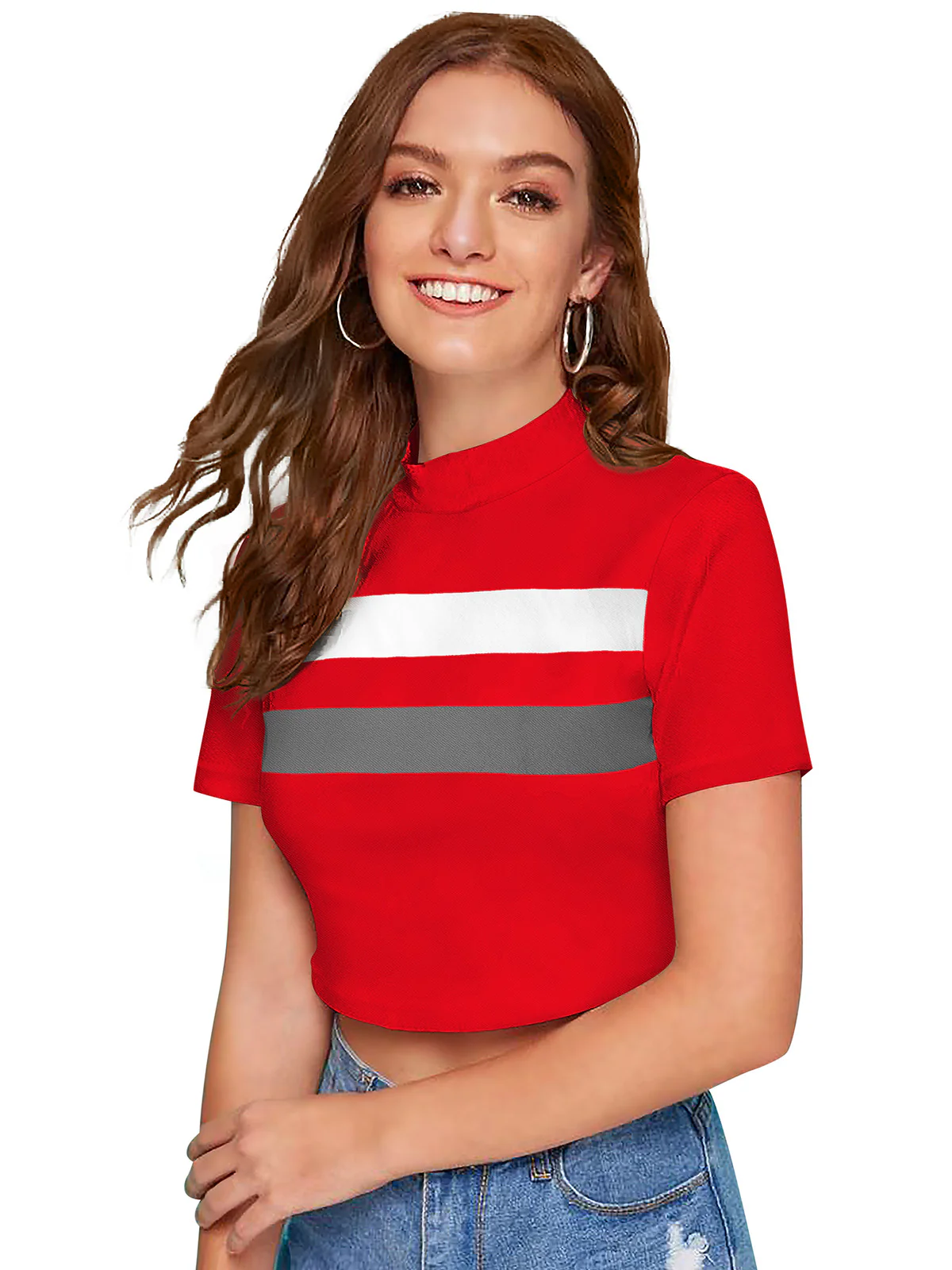 Odette Red  Polyester Color Block Top For Women - Image 3