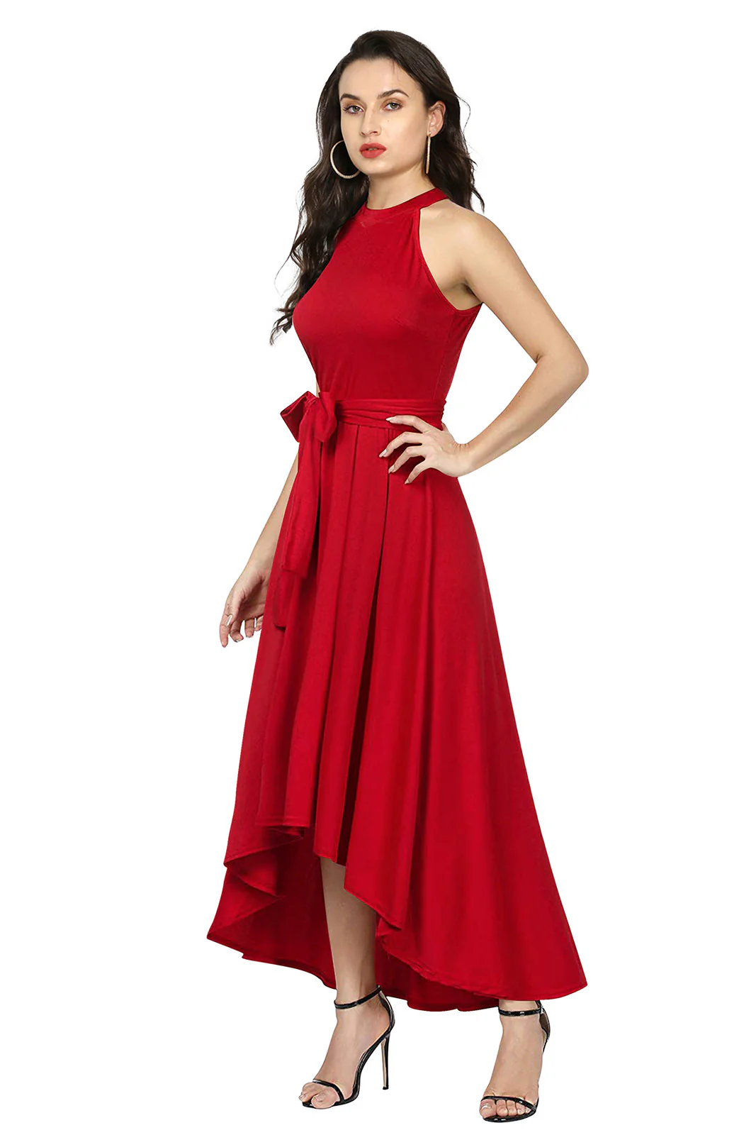 Odette Red Polyester High Low Dress For Women - Image 3