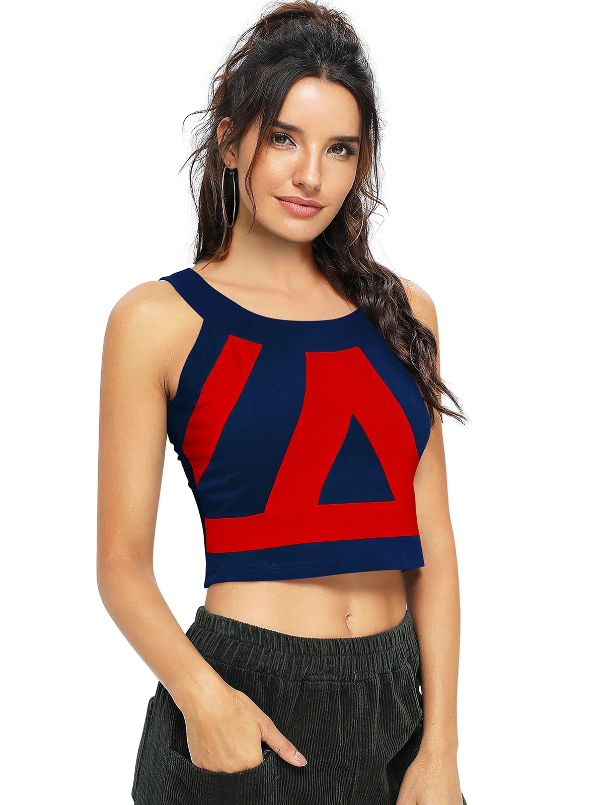 Odette Red and Blue Polyester Printed Top For Women - Image 2