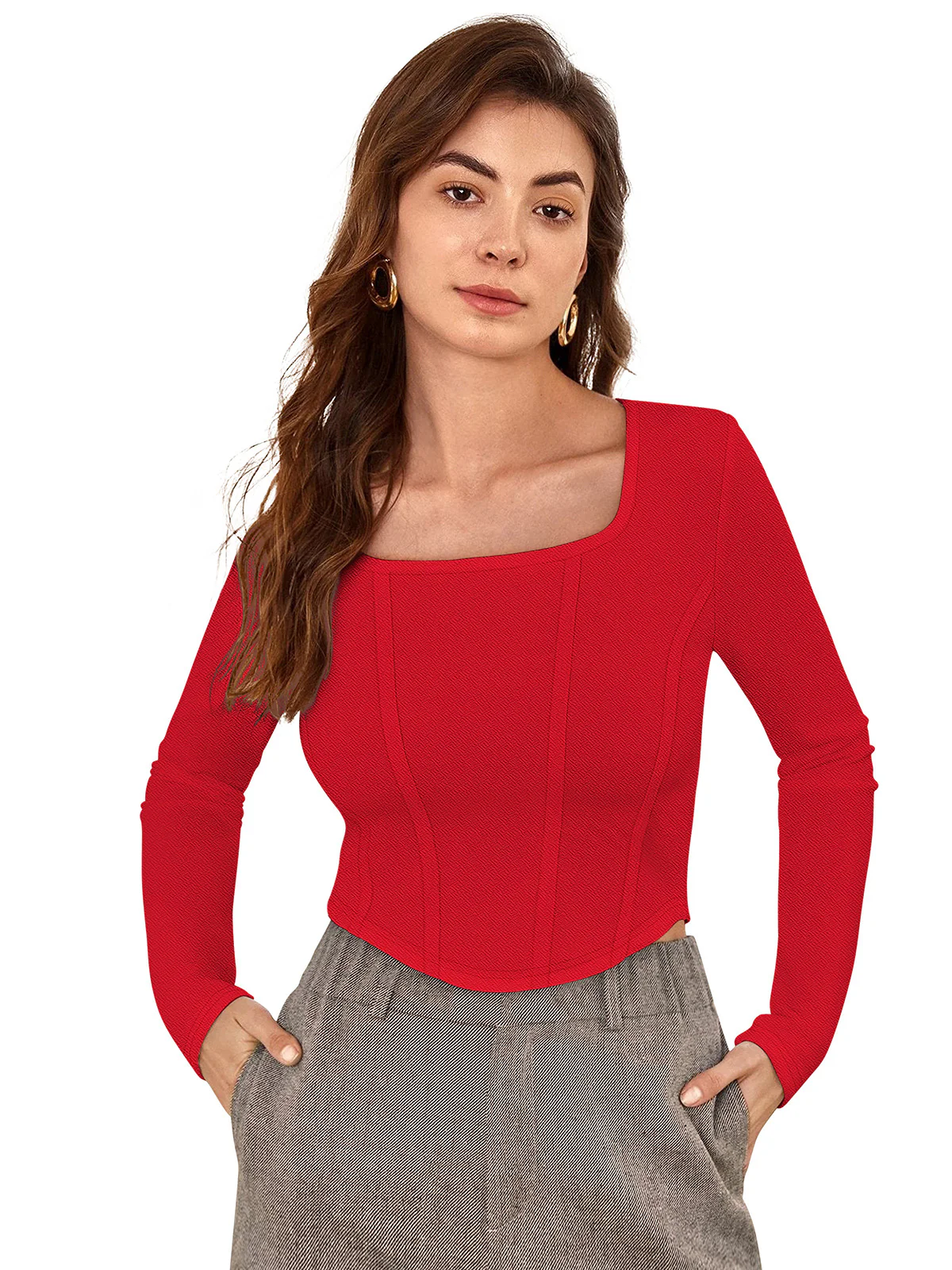 Odette Red Polyester Solid Top For Women - Image 2