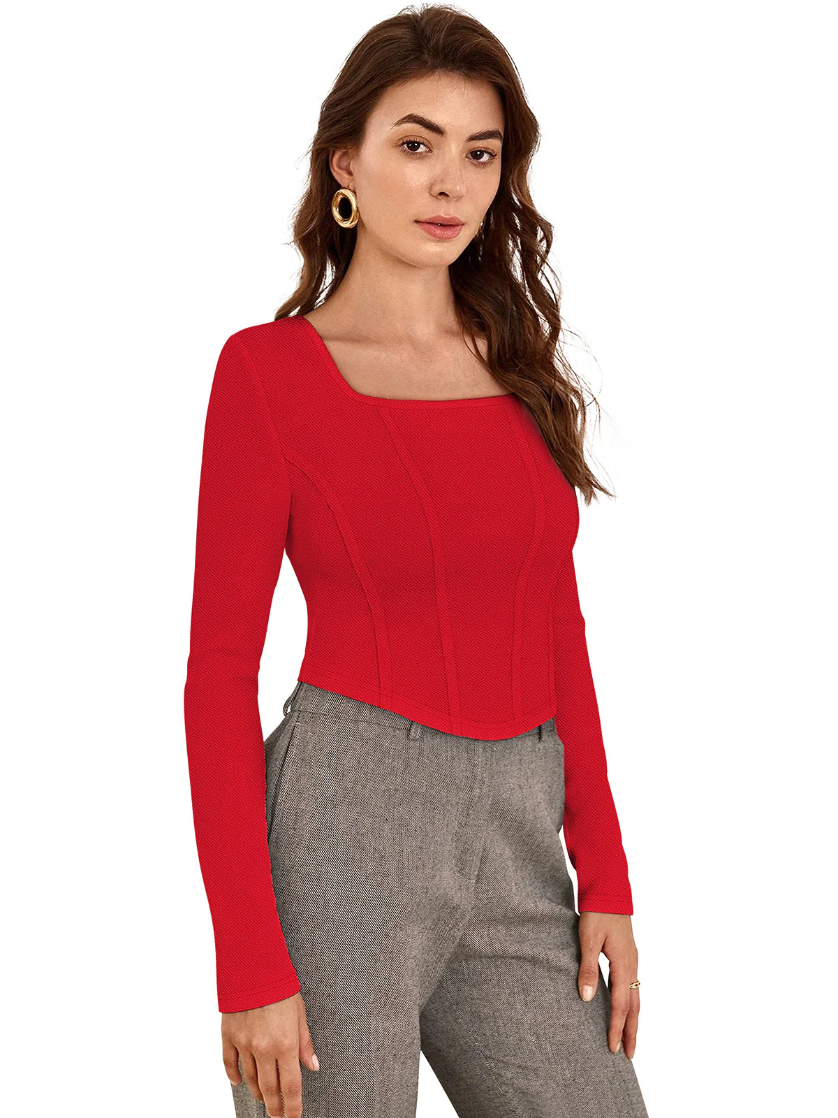 Odette Red Polyester Solid Top For Women - Image 3