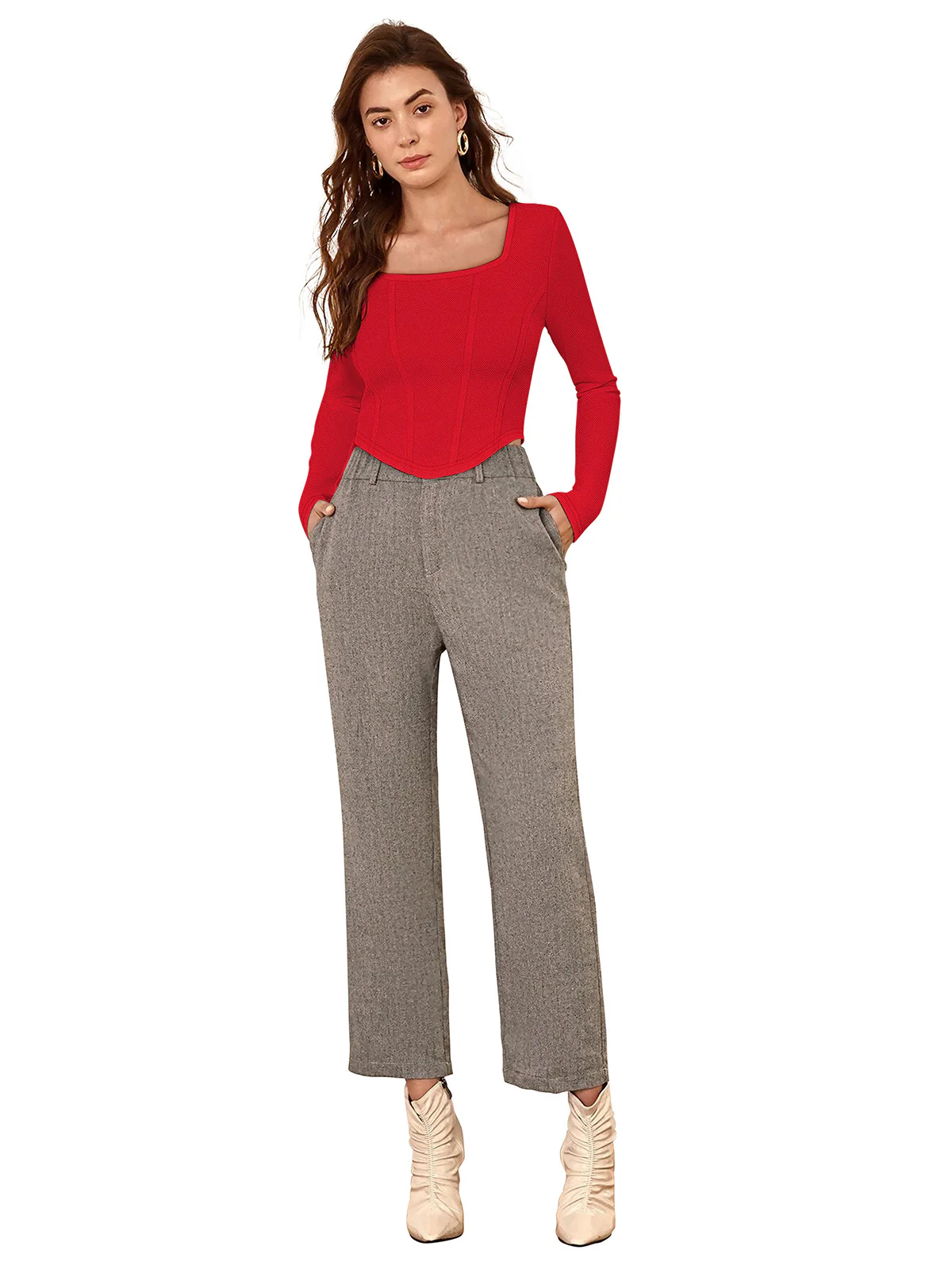 Odette Red Polyester Solid Top For Women - Image 5
