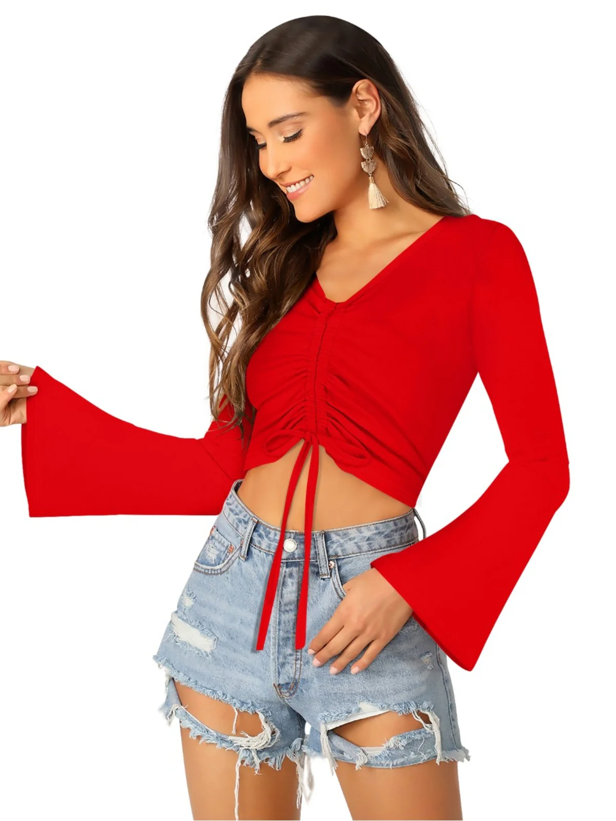 Odette Red Polyester Solid Top For Women - Image 5