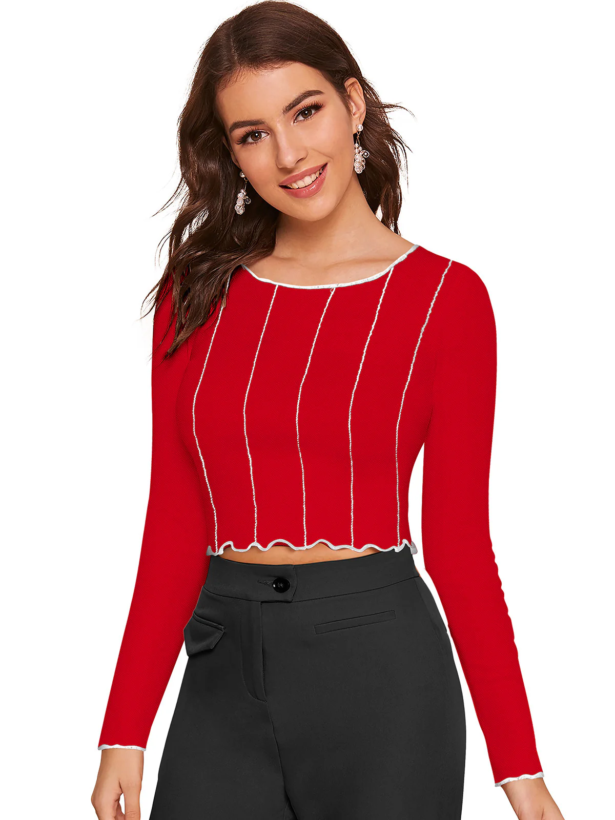 Odette Red Polyester Striped Top For Women - Image 2