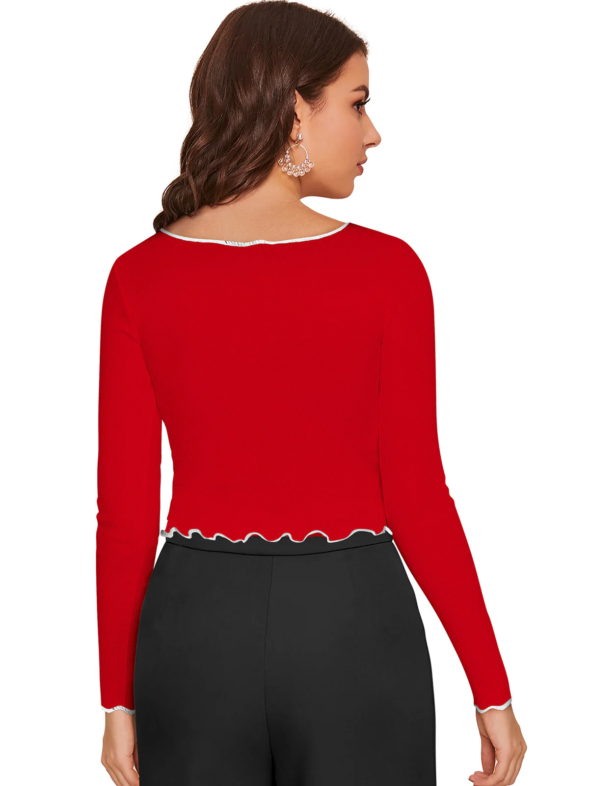 Odette Red Polyester Striped Top For Women - Image 4