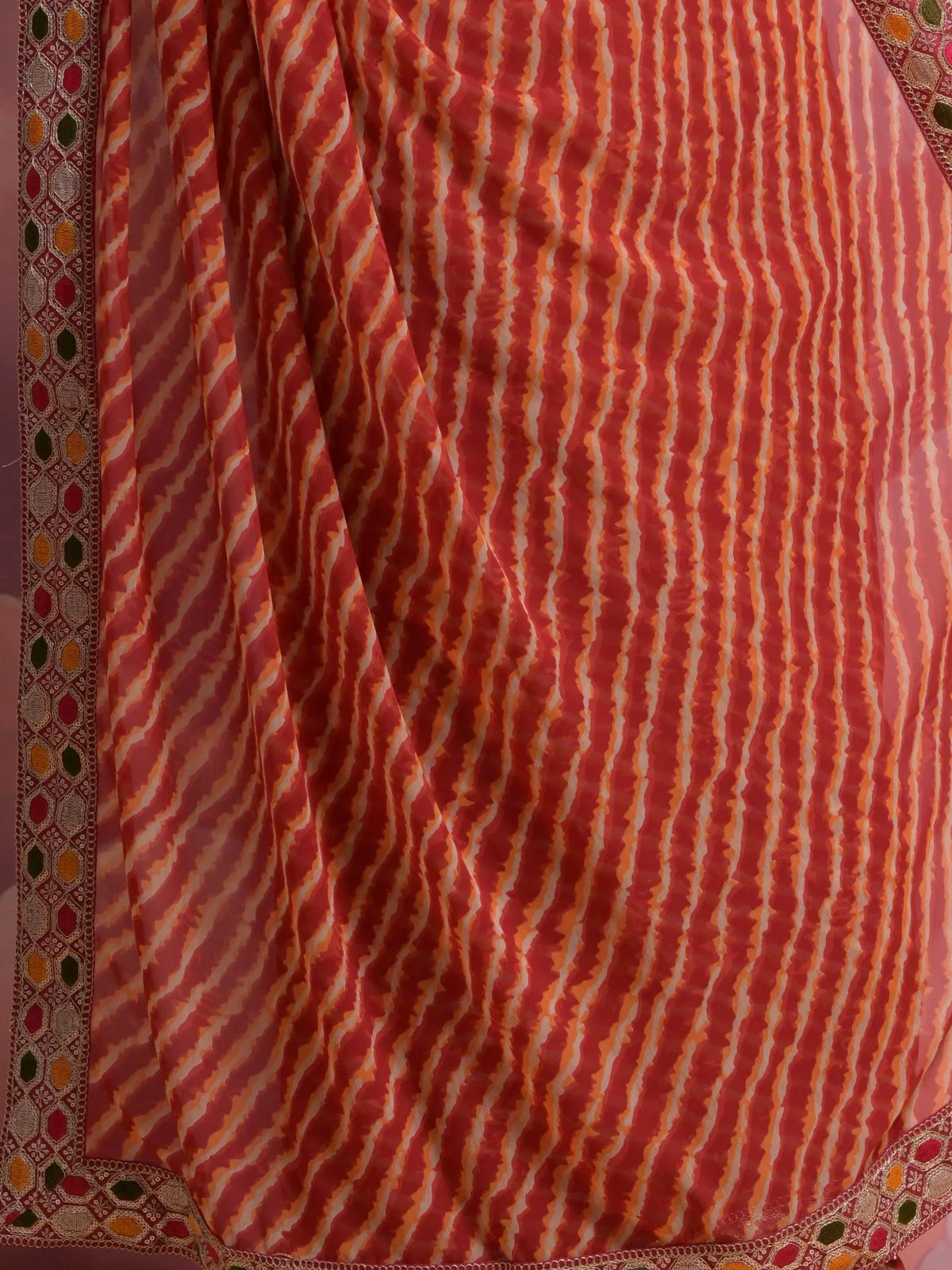 Odette Orange Printed Georgette Saree With Unstitched Blouse For Women - Image 8
