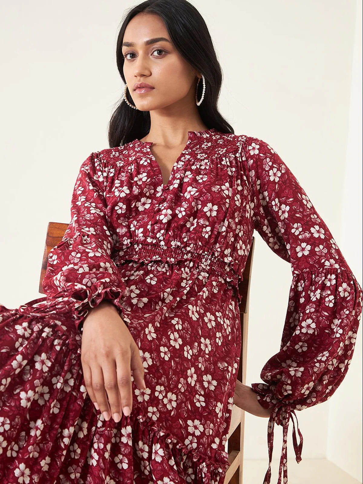 Odette Red Rayon Stitched Printed Indo Western Dress For Women - Image 4