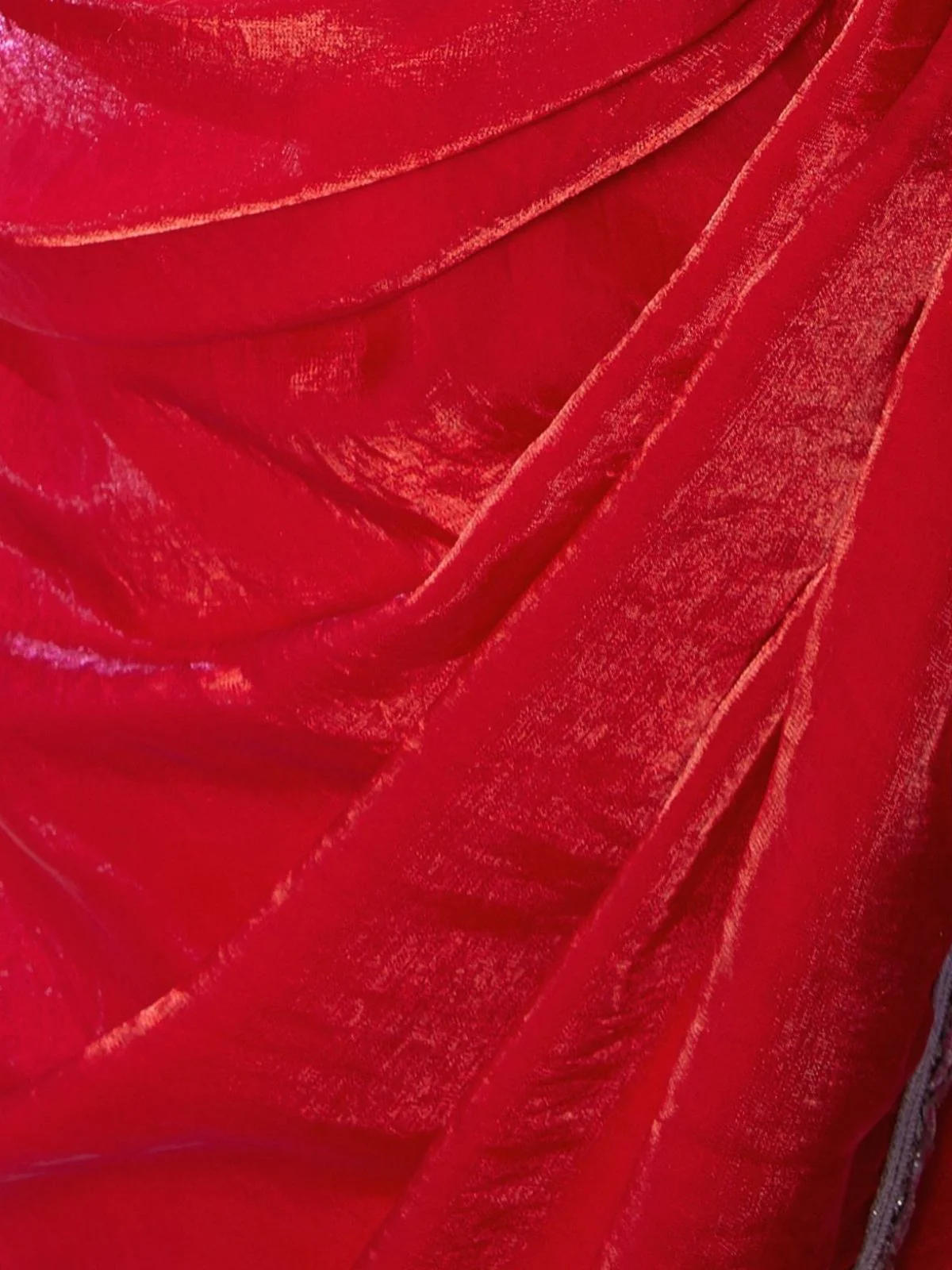 Odette Red Satin Lace Work Saree With Unstitched Blouse For Women - Image 6
