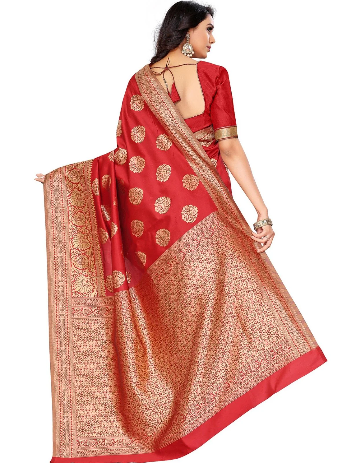 Odette Red Silk Blend Embellished Saree For Women - Image 4