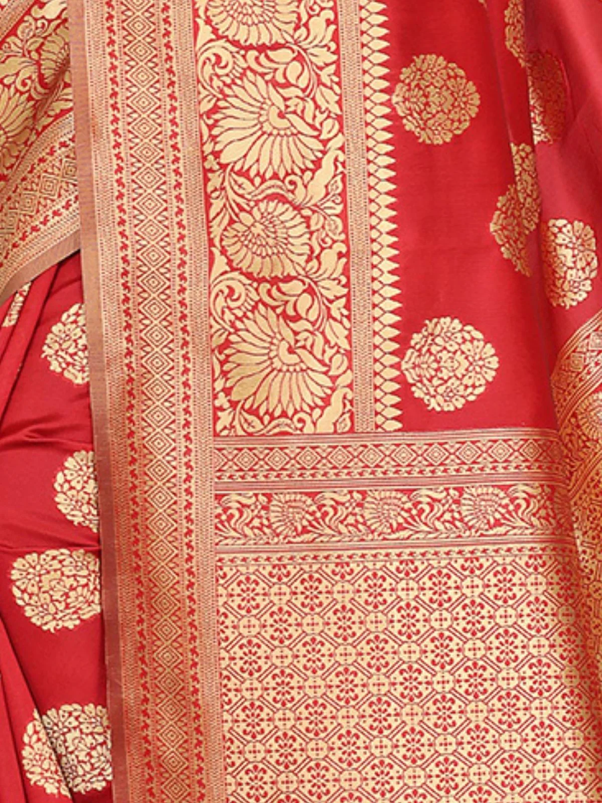 Odette Red Silk Blend Embellished Saree For Women - Image 6
