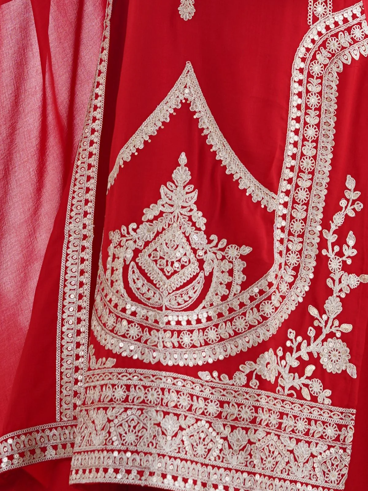 Odette Red Silk Blend Embroidered Kurta Set For Women - Image 5