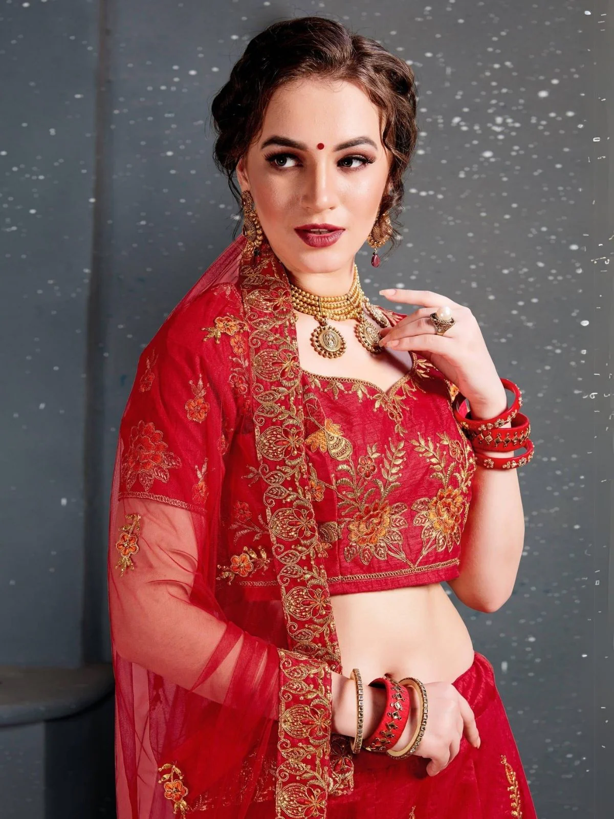 Odette Red Silk Blend Embroidered Semi Stitched Lehenga With Blouse For Women - Image 4