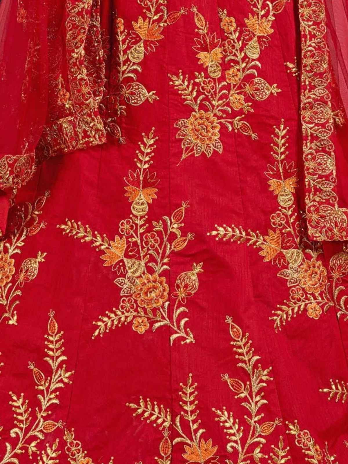 Odette Red Silk Blend Embroidered Semi Stitched Lehenga With Blouse For Women - Image 5