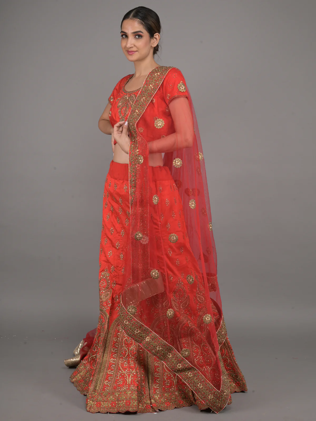 Odette Red Embroidered Silk Blend Stitched Lehenga Set For Women - Image 2