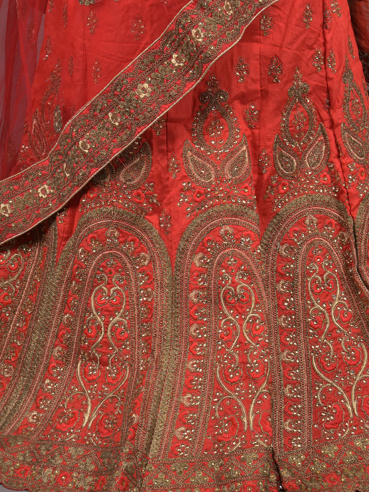 Odette Red Embroidered Silk Blend Stitched Lehenga Set For Women - Image 5