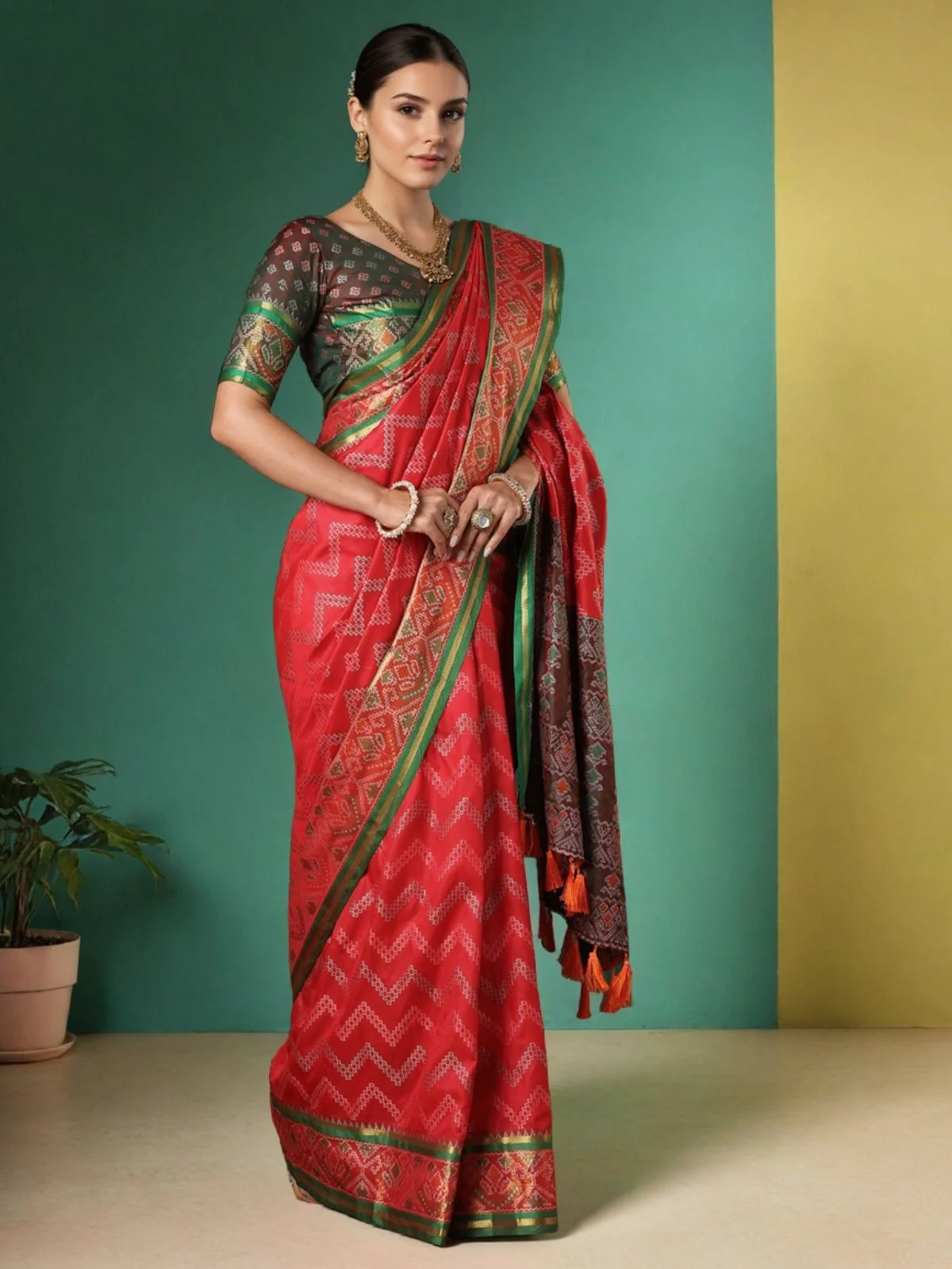 Odette Red Silk Woven Saree For Women - Image 2