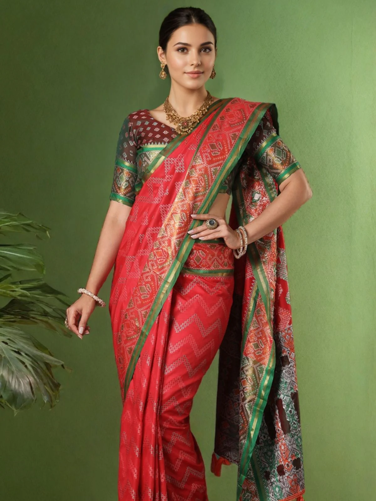 Odette Red Silk Woven Saree For Women - Image 5