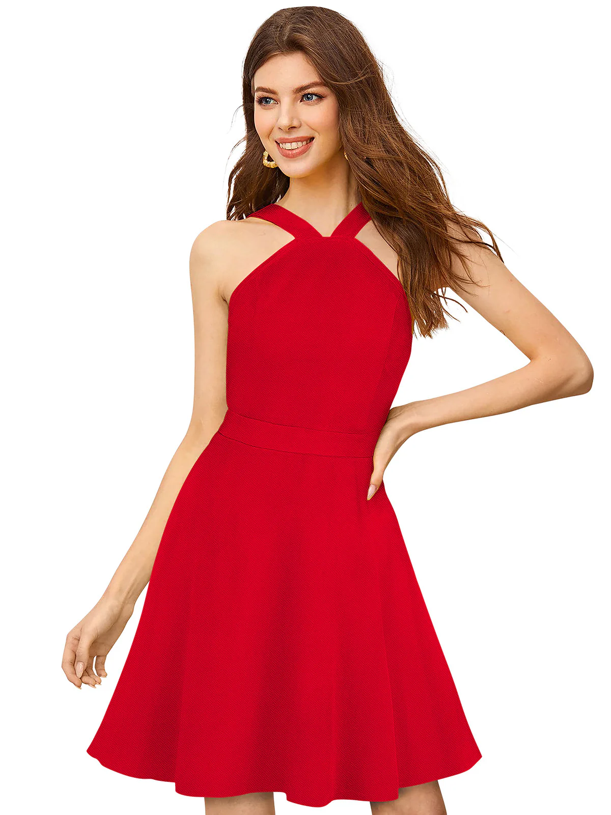 Odette Red Skater Knit Fabric Dress For Women