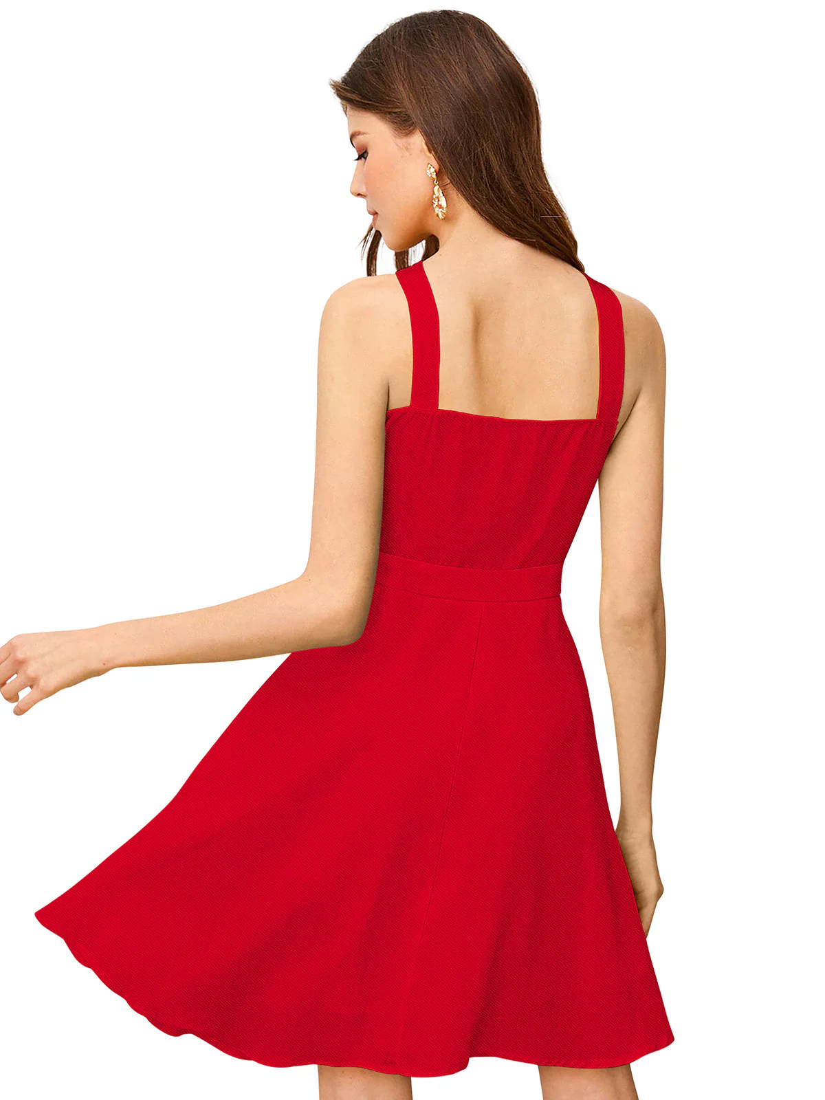 Odette Red Skater Knit Fabric Dress For Women - Image 4